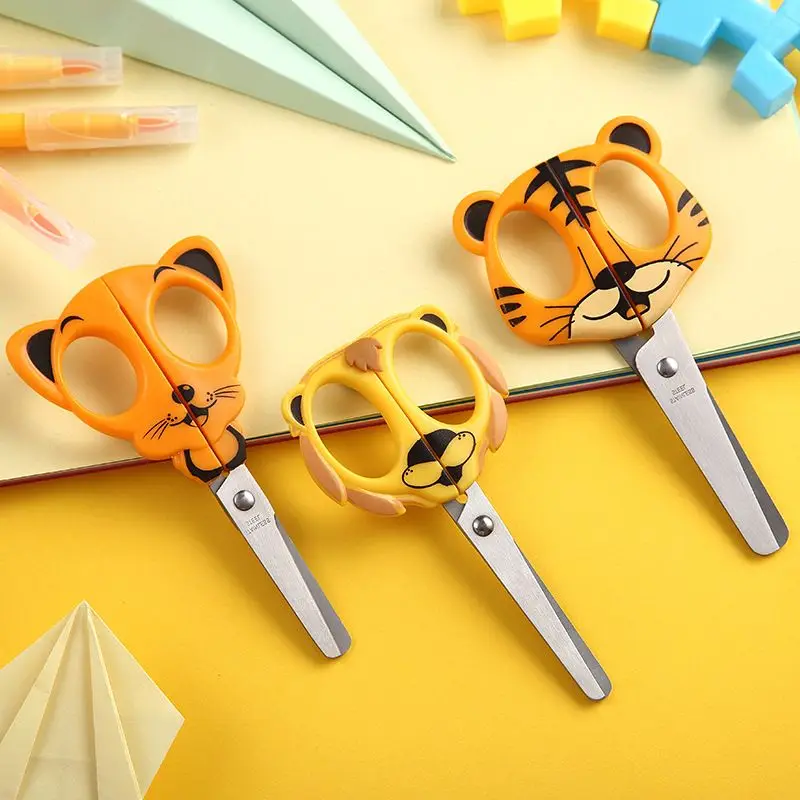 Cartoon Animal Safety Round Head Stainless Steel Mini Scissors Paper Cutter Tool Student Stationery Gift School Offi