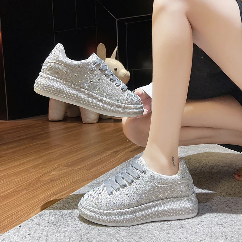 Women's Bling | Fashion Rhinestone | Flat | Tennis Sneakers | - Shoe Fash