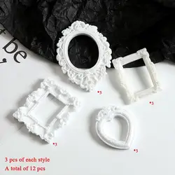 Set of 12 Miniature European Retro Picture Frames - Exquisite Dollhouse Ornaments and Decorative Props (WHITE)