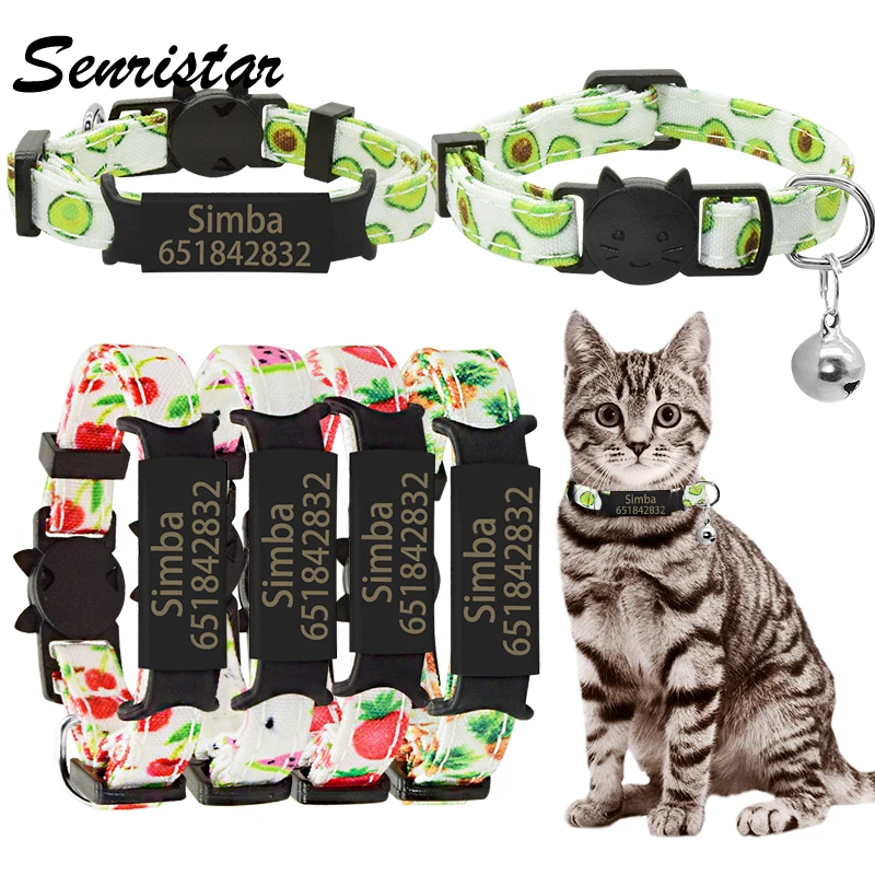 

Cute Summer Fruit Cat Collar Bell Custom Engraved Nameplate Cat Collar Personalized Name Tag Adjustable Cat Collar Pet Necklace