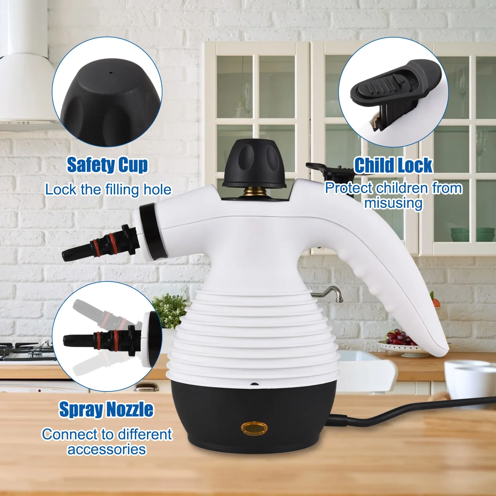 Limpiador A Vapor Portátil AKPIAN - Multiusos, 10 Accesorios, Calienta En 3 Min, 105°C, Sin Químicos, 350 Ml