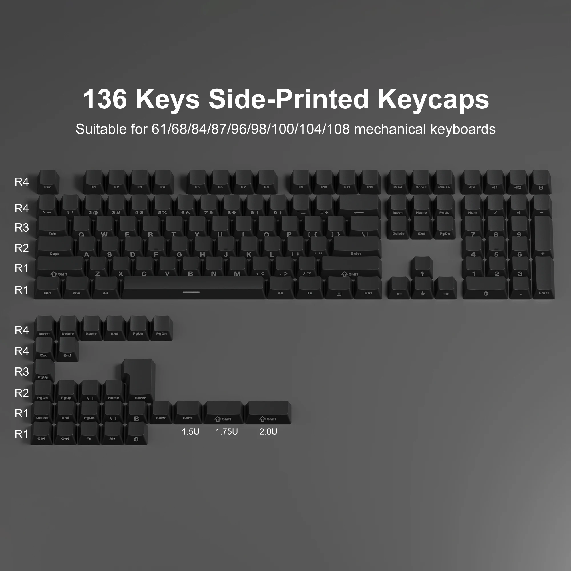 Side-lit Backlit Pbt Keycaps Double Shot Keycaps Oem Profile mx Switch Teclado Mecânico Preto e Branco 136 Teclas - Imagem 3