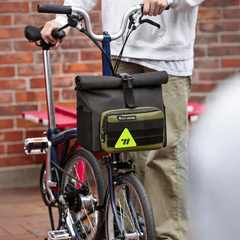 WEST BIKING 자전거 핸들바 가방 3.3L 브롬톤 접이식 자전거용 퀵 릴리스 MOLLE 시스템이 포함된 프론트 튜브 바스켓 가방 Urban Cyclin
