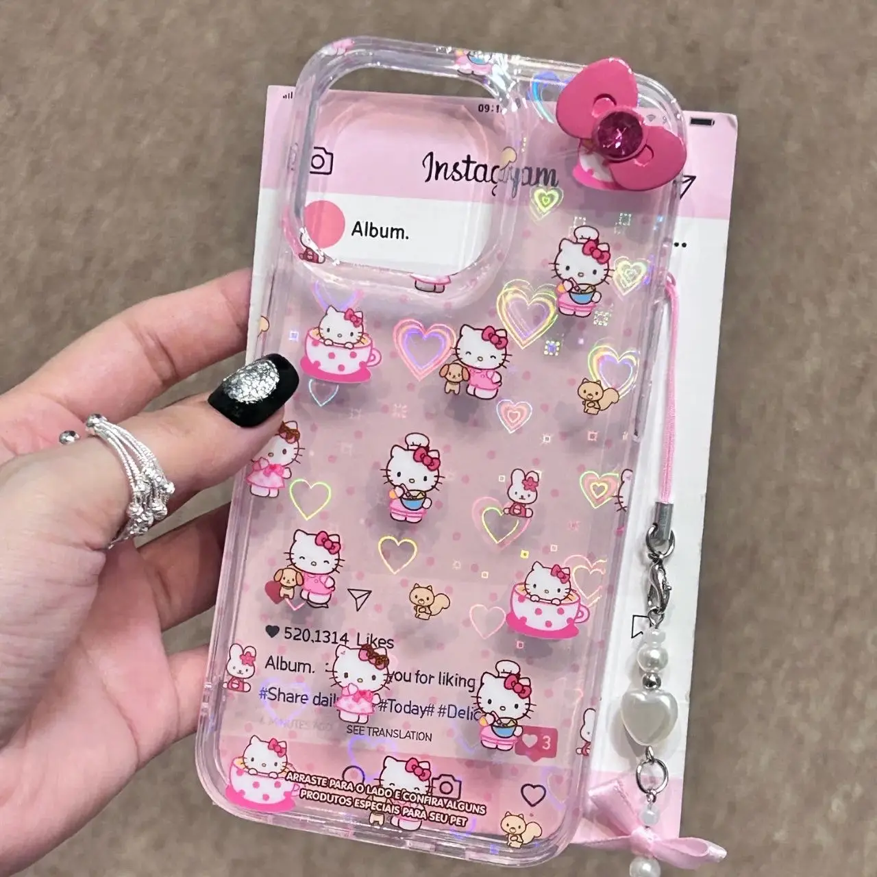 

Прозрачный мягкий чехол Sanrio с надписью «Hello Kitty» и надписью «Love»