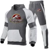 2024 Spring Autumn Jurassic Park Logo Printed Sports Hoodies Splicing Set Men's Fashion Hooded Tracksuit+Joggers Sweatpants Suit 3