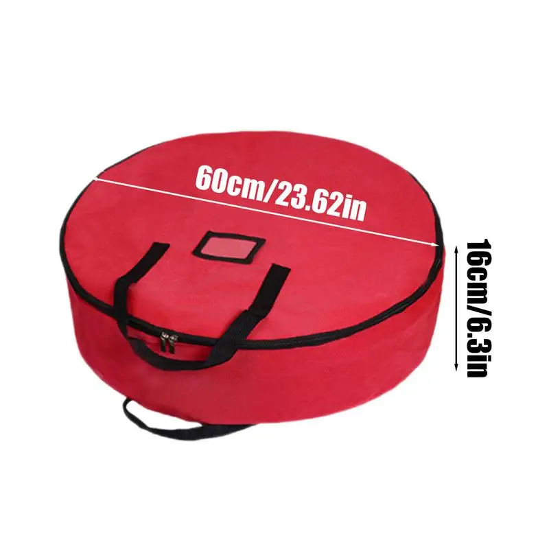 Christmas Tree Bag 60cm Round Foldable Xmas Wreath Storage Bag Large Garland Container Thicken Organizer with Reinforced Handle