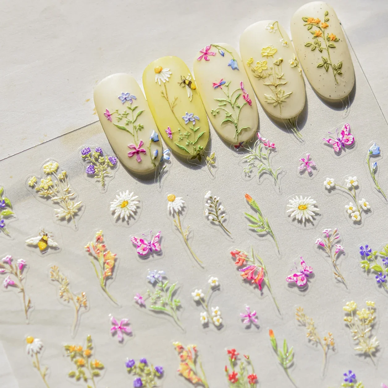 Wildflowers Daisy Violet Lavender Dried Flowers Nail Stickers Butterfly Bee Manicure Tool Decal nail stickers,nail art decoration,nail decals,nail art tools,flower stickers