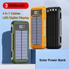30000mAh High Capacity Solar Power Bank  Intelligent Digital Display Built-in 4-wire Cables Laser Light for Huawei Xiaomi IPhone 1