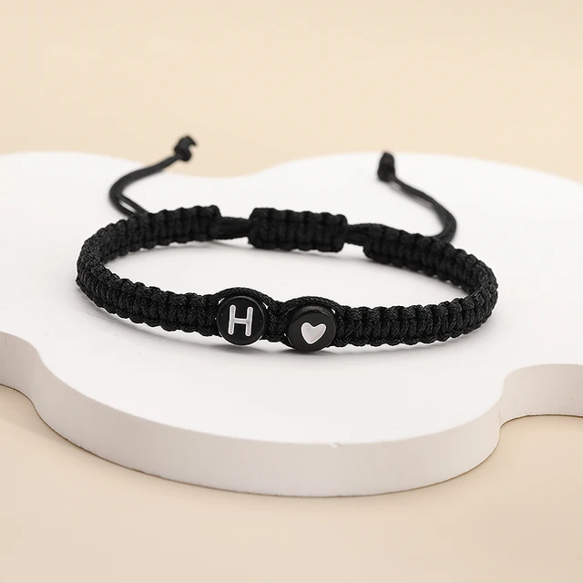 26 lettres initiales coeur Bracelets à la main réglable A-Z nom tressé Bracelets pour femmes hommes amitié bijoux