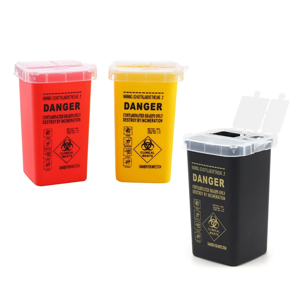 Portable 1L Tattoo Medical Hard Plastic Sharps Container Flip-top Lid Makeup Tattoo Needles Disposal Waste Box Mini Trash Can mini desktop dinosaur egg trash shaped can plastic dinosaur egg storage bucket office pencil pot makeup brush storage bucket