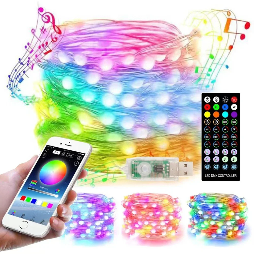 Christmas Decorations 5/10/20M LED Bluetooth String Light for Christmas Tree Decoration For Wedding, Garland, Remote Control Curtain Lamp String Light