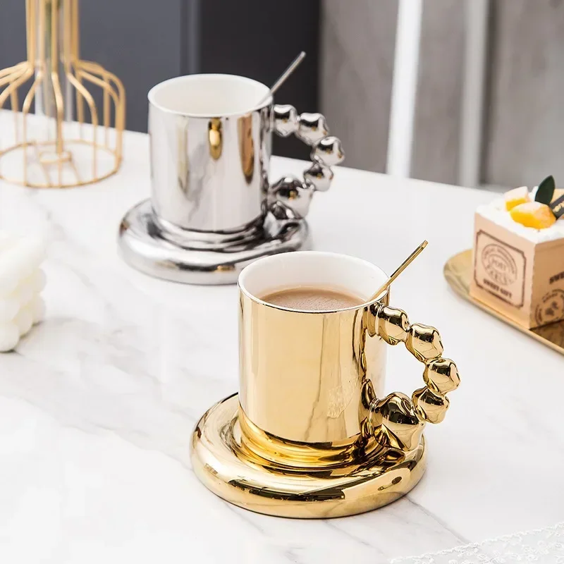 Set De Tasse à Café Et Soucoupe En Céramique Marbrée Bleue - Style Nordique - Neuf Avec Emballage Renforcé