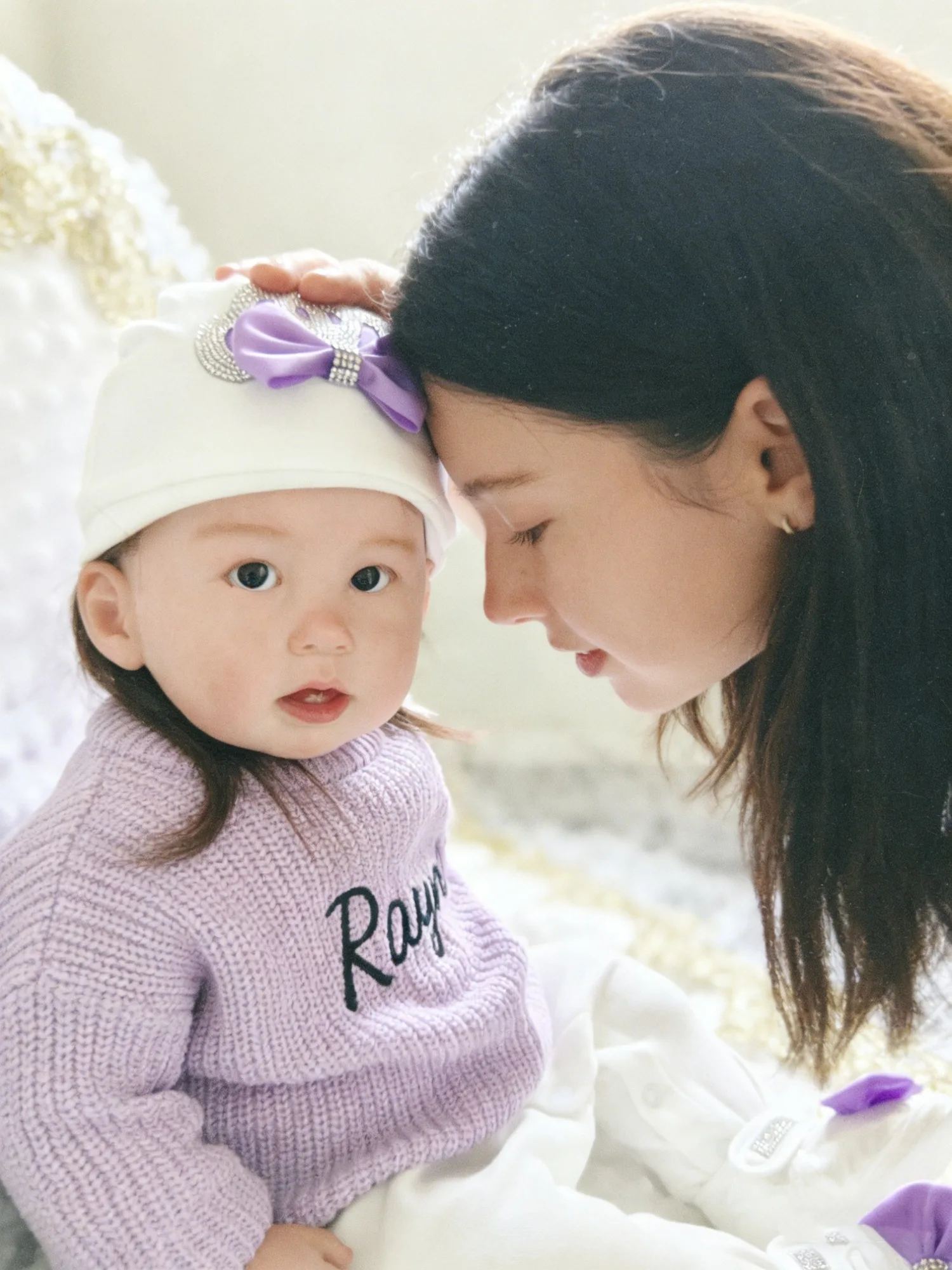  여아 니트 스웨터 - 라벤더 레인 이름 자수 스웨터 가을/겨울용