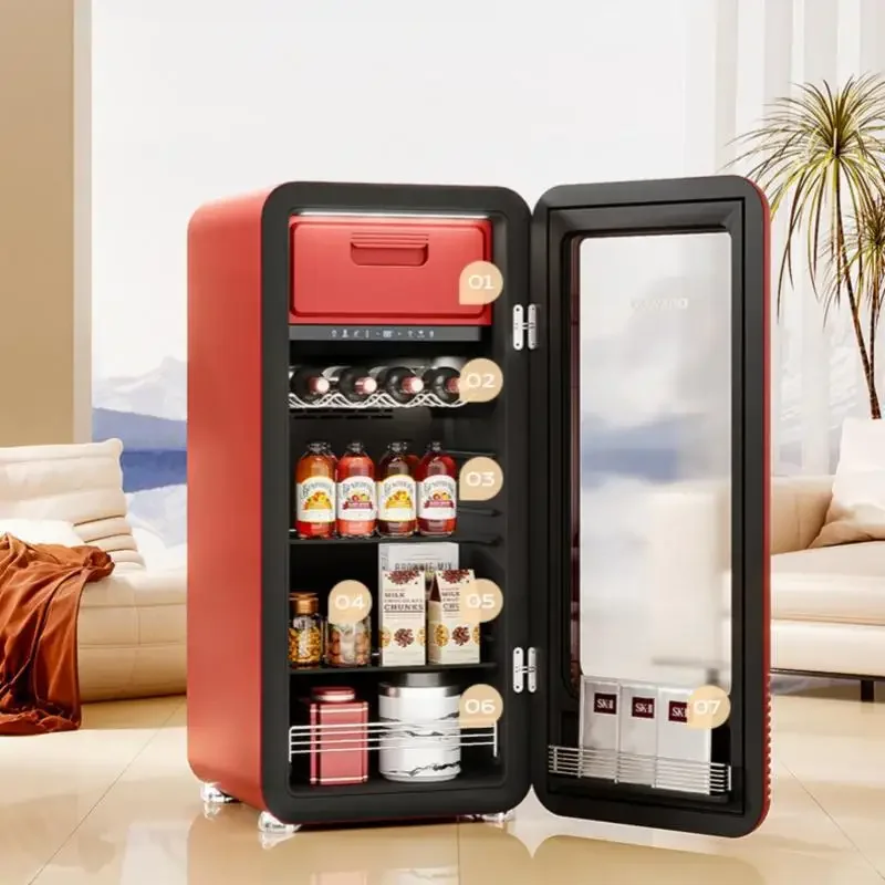 DAEWOO 143L Wine Refrigerator Retro Ultrathin Small Refrigerator Living Room Office Ice Bar 2-18&deg;C 220V 75W Wine Fridge Storage