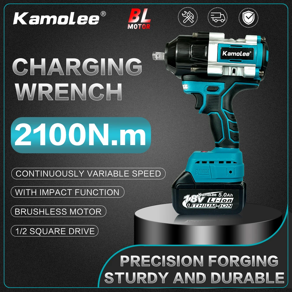 Kamolee 2100N. m 무선 충전 임팩트 렌치, 브러시리스 전기 렌치 수리 도구, 마키타 리튬 배터리와 호환 가능