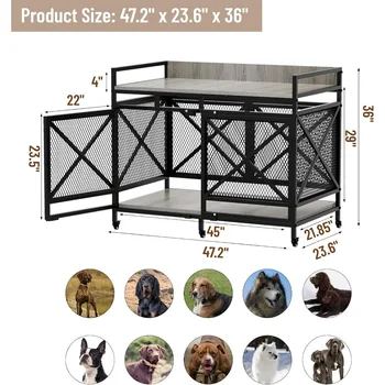48 Inch Extra Large Dog Crate, Wooden Crates for Large Dogs, Heavy Duty Dog Crate with 360° Caster Wheels, Dog Kennel Indoor 2