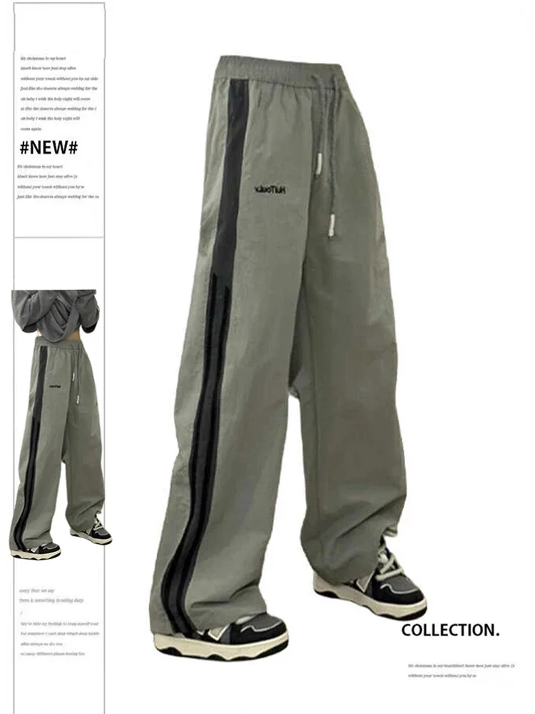 

Women Grey Striped Baggy Sweatpants Jogger Harajuku Streetwear 90s Y2k 2000s High Waist Parachute Pants Vintage Trousers Clothes