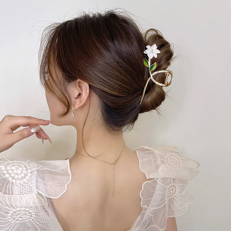 여성용 메탈 헤어 클로, 우아한 골드 꽃 헤어 클립, 게 머리띠, 포니테일 클립, 머리 장식 액세서리, 티아라, 신제품