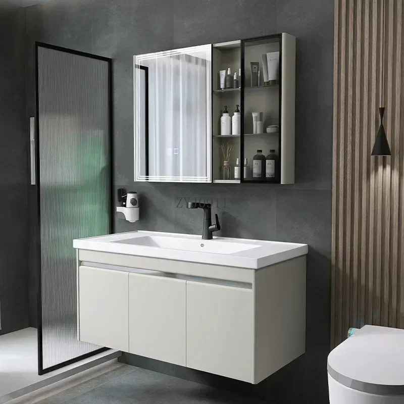 *Simple Modern Stainless Steel Bathroom Cabinet With Smart Mirror Slate Washbasin Bathroom Vanity Toilet Sink Furniture