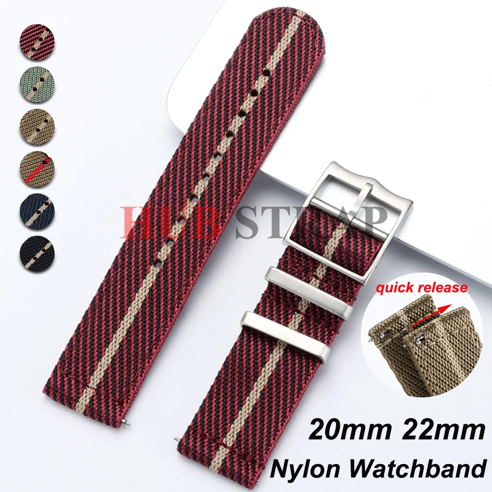 Nylon Woven Canvas Quick Release Watch Strap for Men - Military Sport Style, 20/22mm Adjustable Bracelet