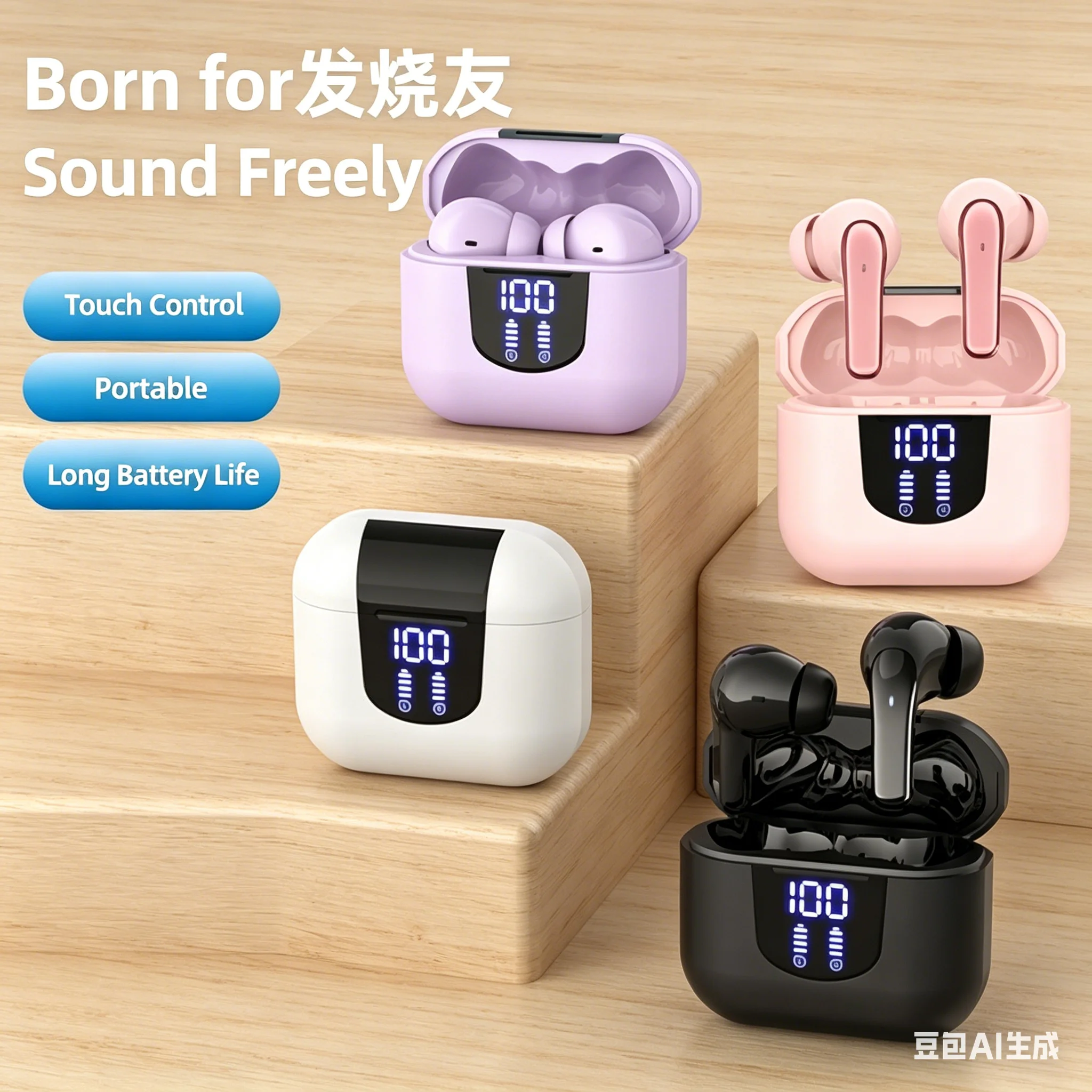 Wireless Earphones with Enhanced Bass, Noise Reduction, and Extended Battery Life