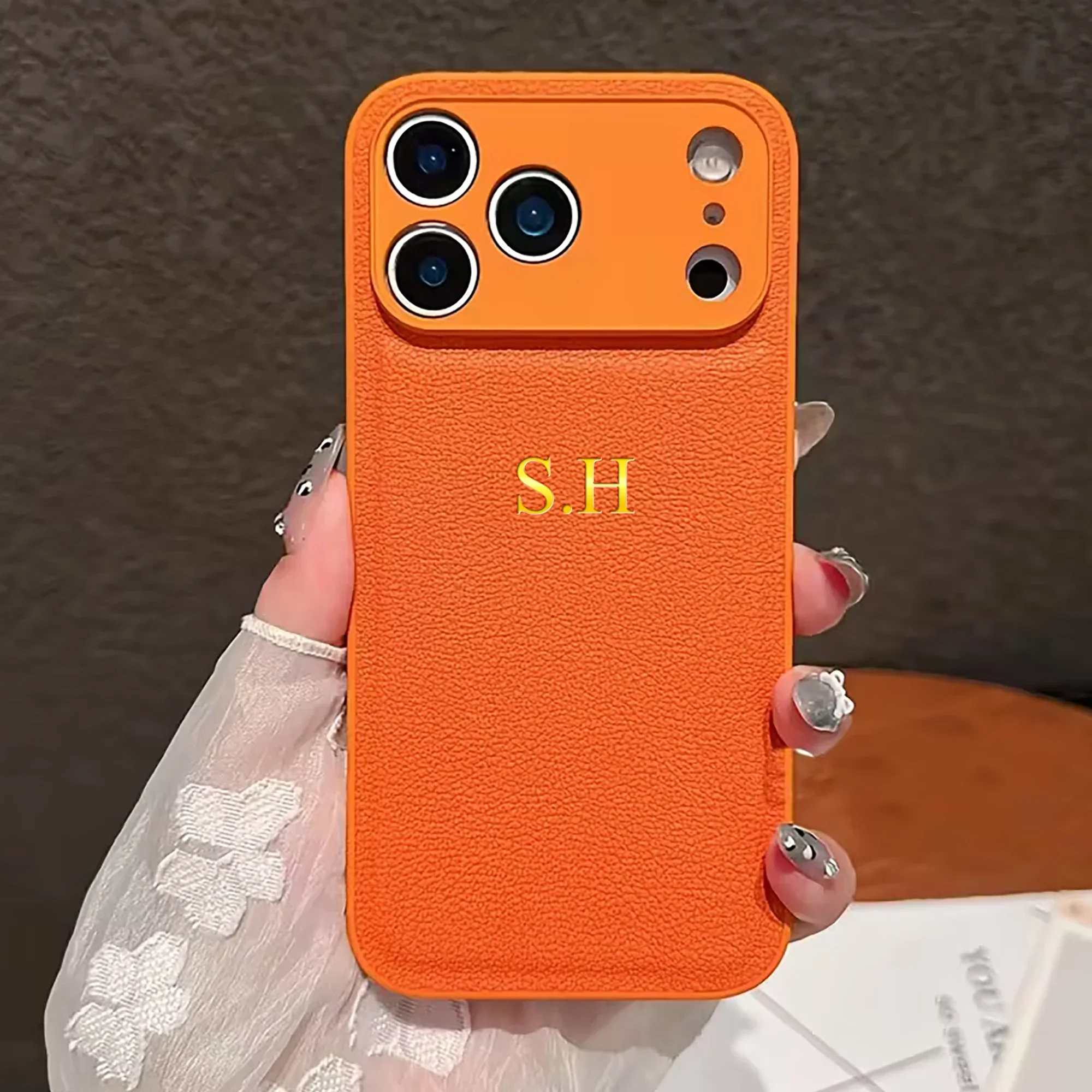 Personalized Luxury Classic Faux Leather Case with Gold Hot Foil Engraving