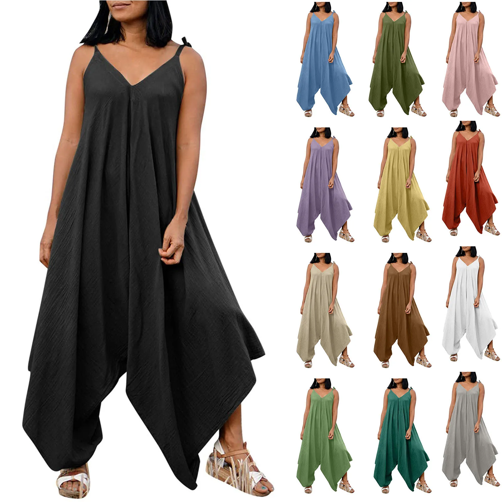 puff sleeve women s jumpsuit summer deep v neck wide leg romper female polka dot playsuit casual loose elegant fashion wear 2021 Loose Maternity Bib Pant Suspender Trouser Casual Female Women V-Neck One-Piece Wide Leg Romper Overalls Strap Jumpsuit Oversize