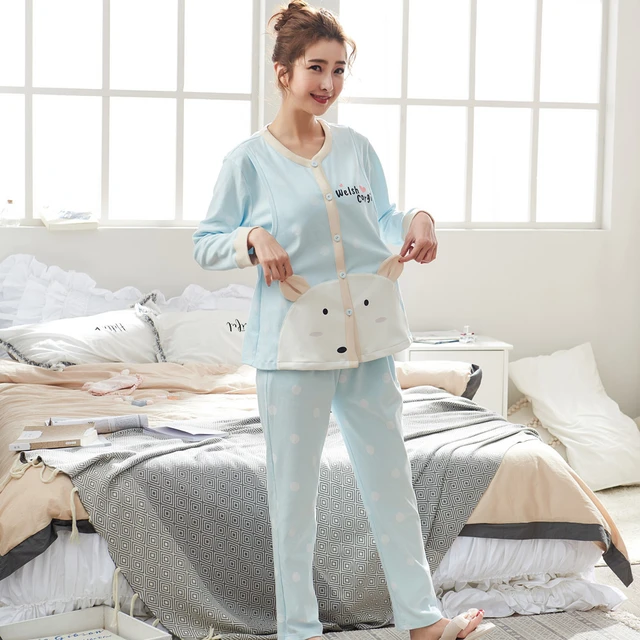 Conjunto de ropa de lactancia posparto para mujer, Top de manga larga y  pantalones, pijama de maternidad, 2024 - AliExpress