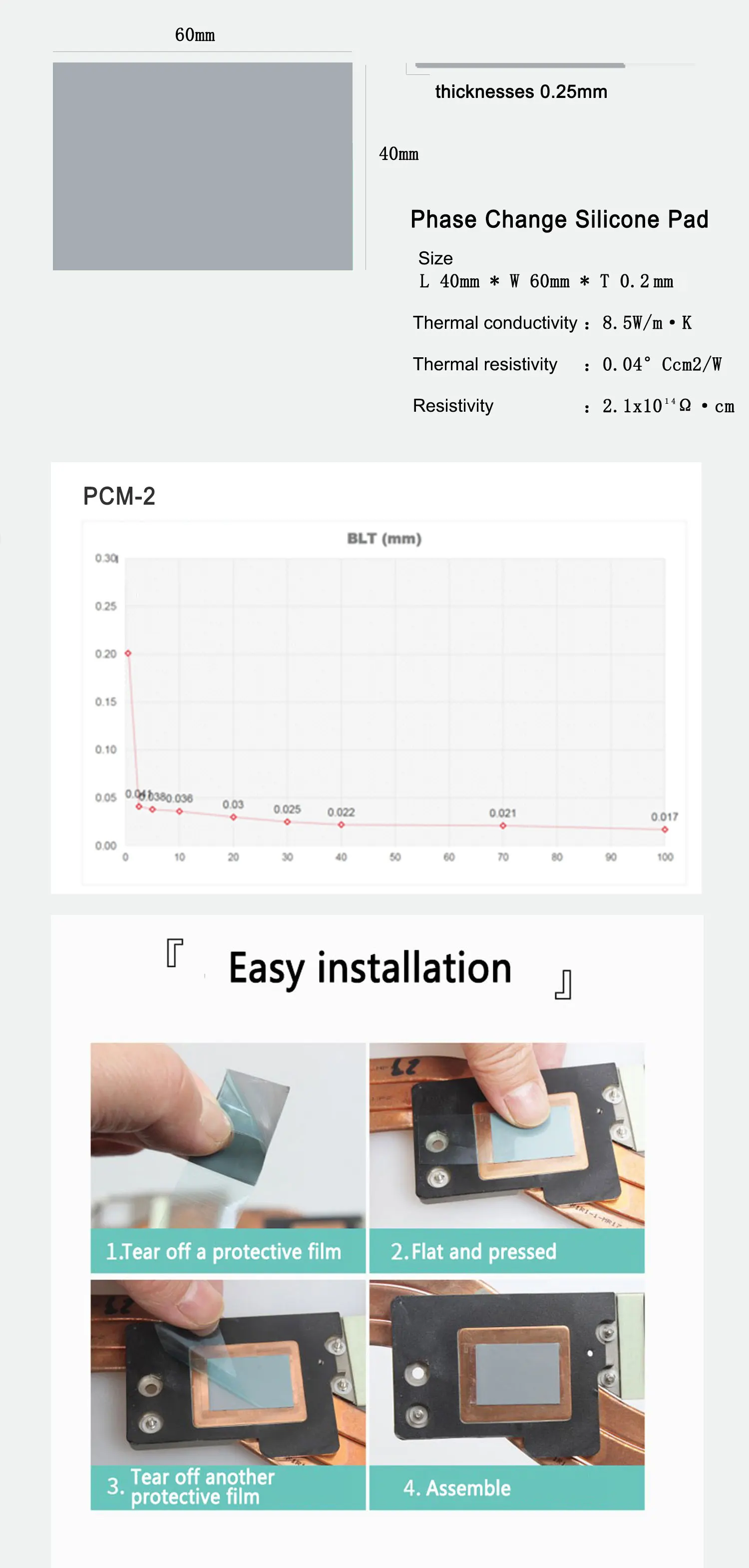 PCM-2 thermal conductivity 8.5W/MK PHASE Change Silicone Pad High-performance Du