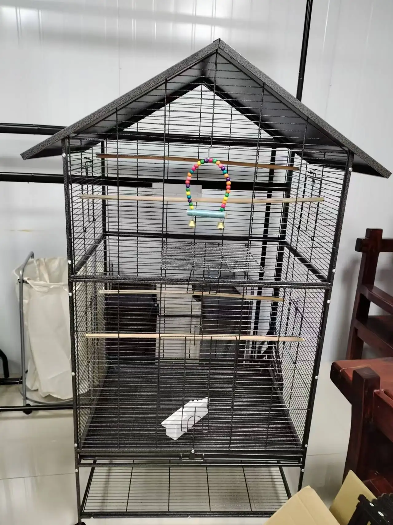 60 Inch Heavy-Duty Double-Layer Steel Parrot Breeding Cage Large Aviary with 4 Locking Casters for Macaws, African Greys