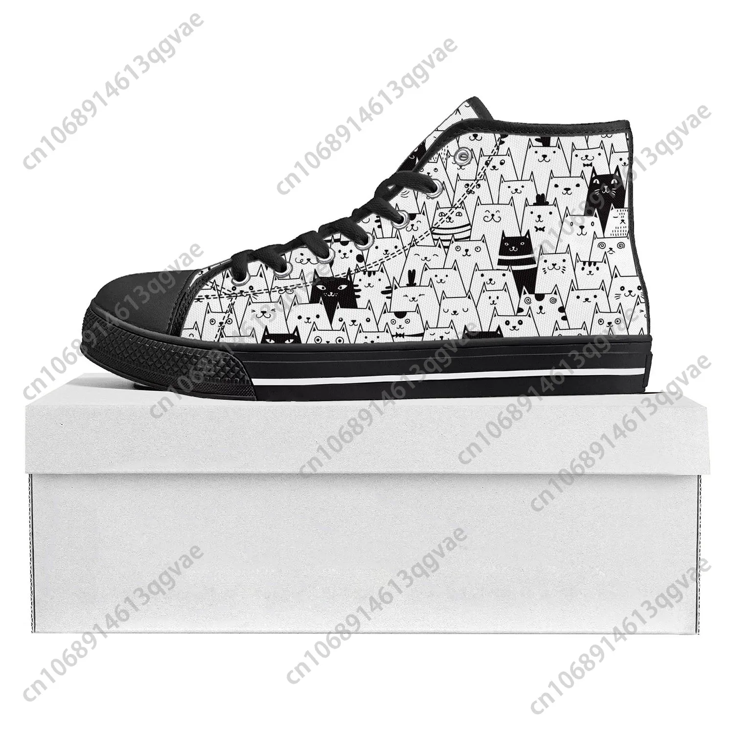 Cute Fat Cat Pet Cat High Top High Quality Sneakers Mens Womens Teenager Canvas Sneaker Casual Couple Shoes Custom Shoe Black