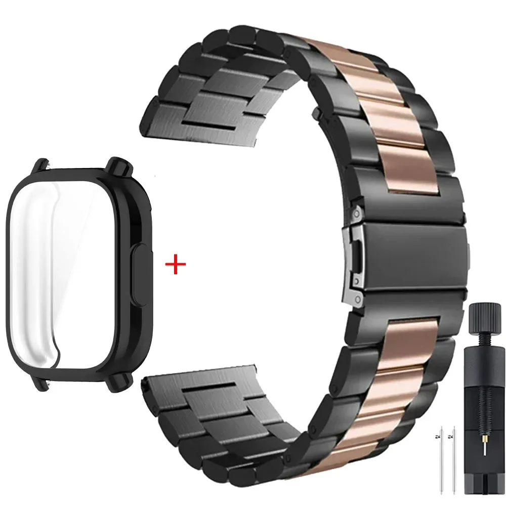 Luxury Metal Strap with TPU Soft Case for Premium Smartwatches - Stainless Steel Watchband Correa