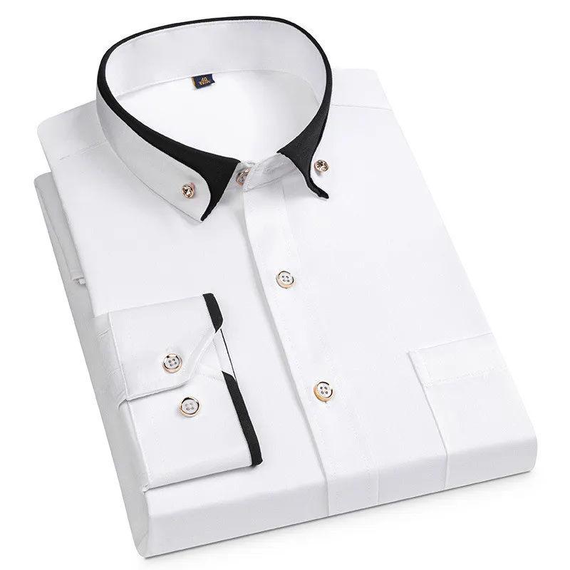 Shirts for Men Free Shipping Casual Designer Fashion Long Sleeve Solid Drill Buckle Free On-Iron Business Black White Buttoned men dress long sleeve shirt brand new fashion designer high quality solid male clothing fit business shirts white blue black 4xl