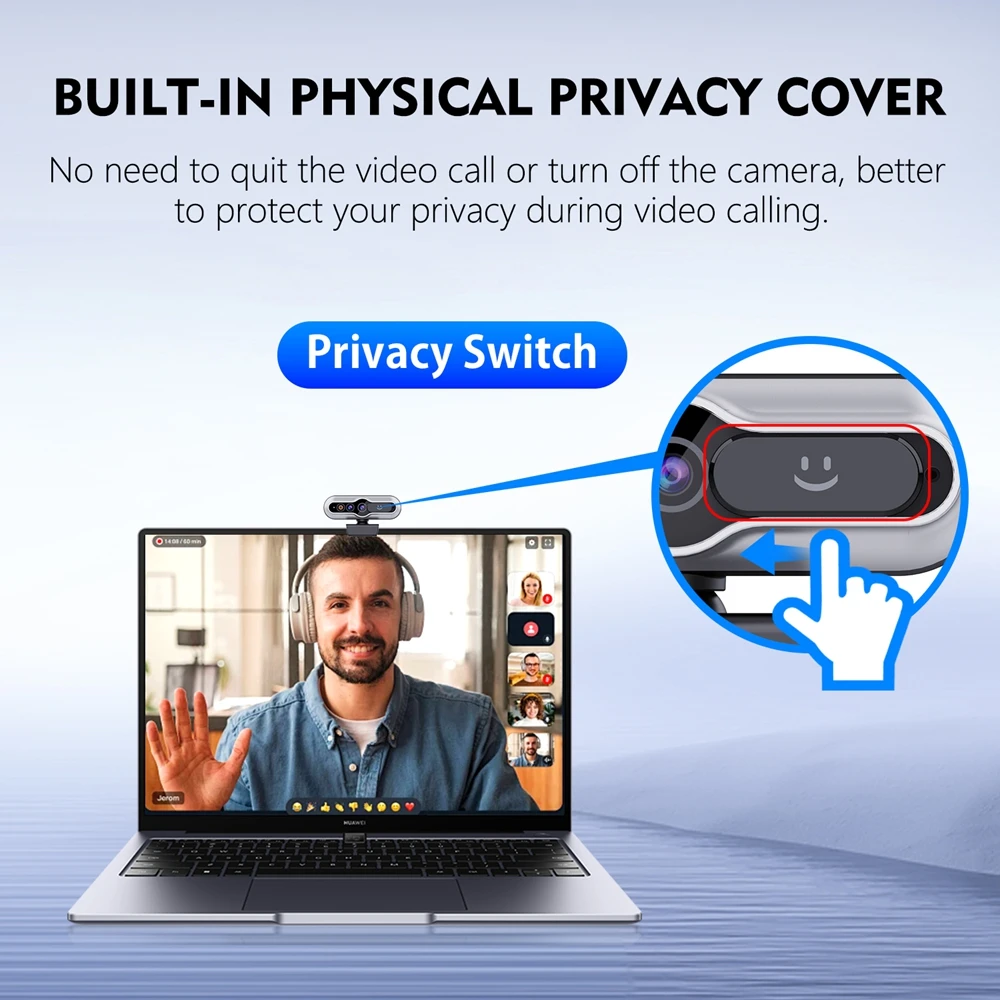 TOALLIN Face Recognition Login PC Camera 2K 1080P Windows Hello Webcam Camera for Laptop Desktop, USB Camera with Microphone 6