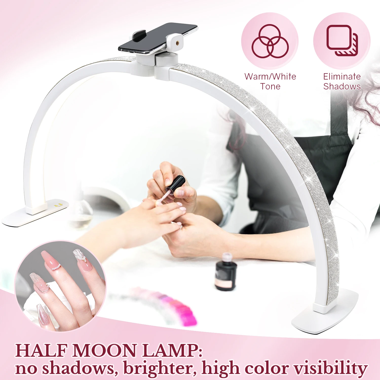 DianaBeauty Half Moon Light 35W Nail Desk Lamp U Shaped 364 LEDs Fill Light with Phone Holder Foldable Table Lamp for Nail Art 2