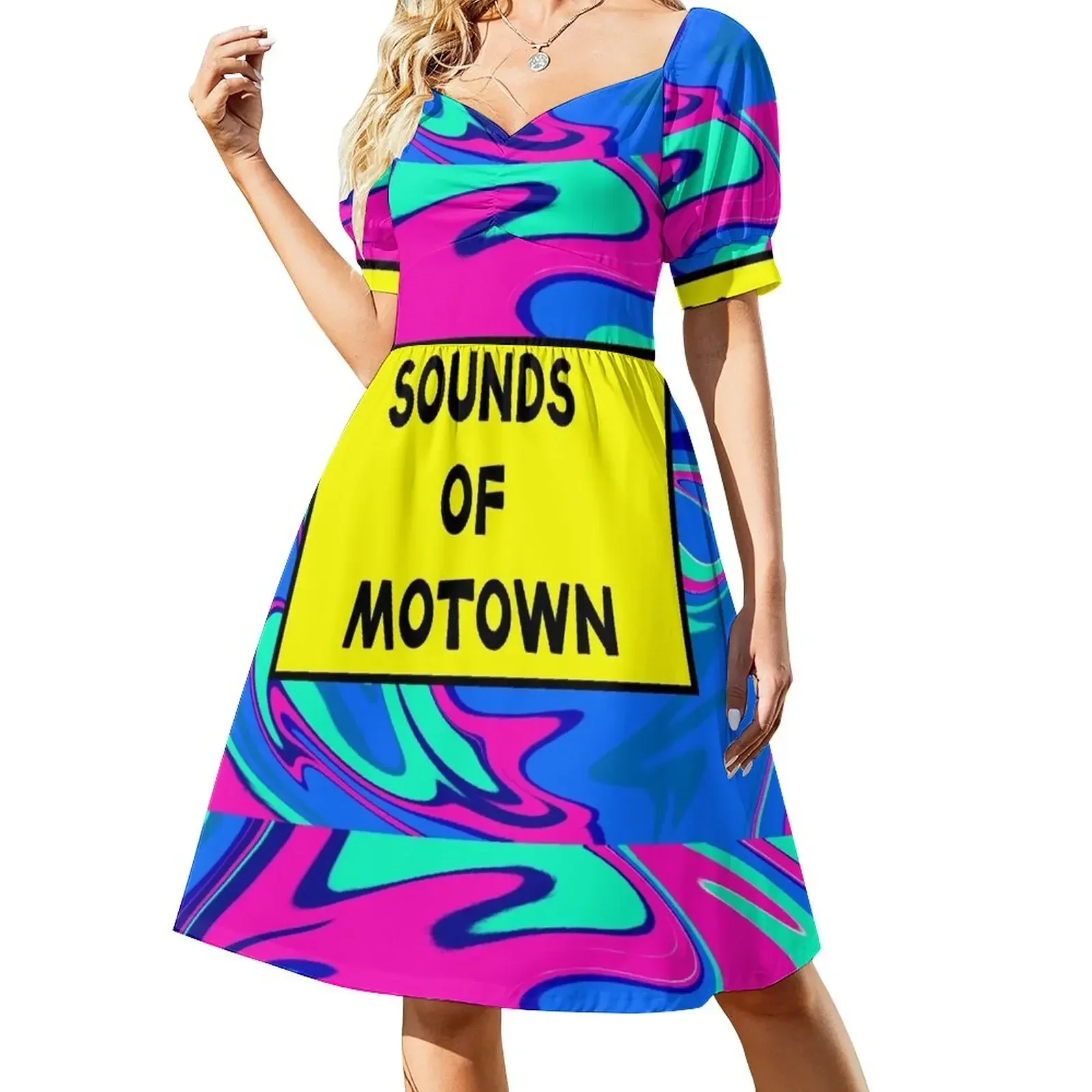 thumbnail image 1 of Sonidos de Motown Vestido de manga corta Vestidos de verano para mujer Ropa de mujer Corea con estilo, 1 of 7