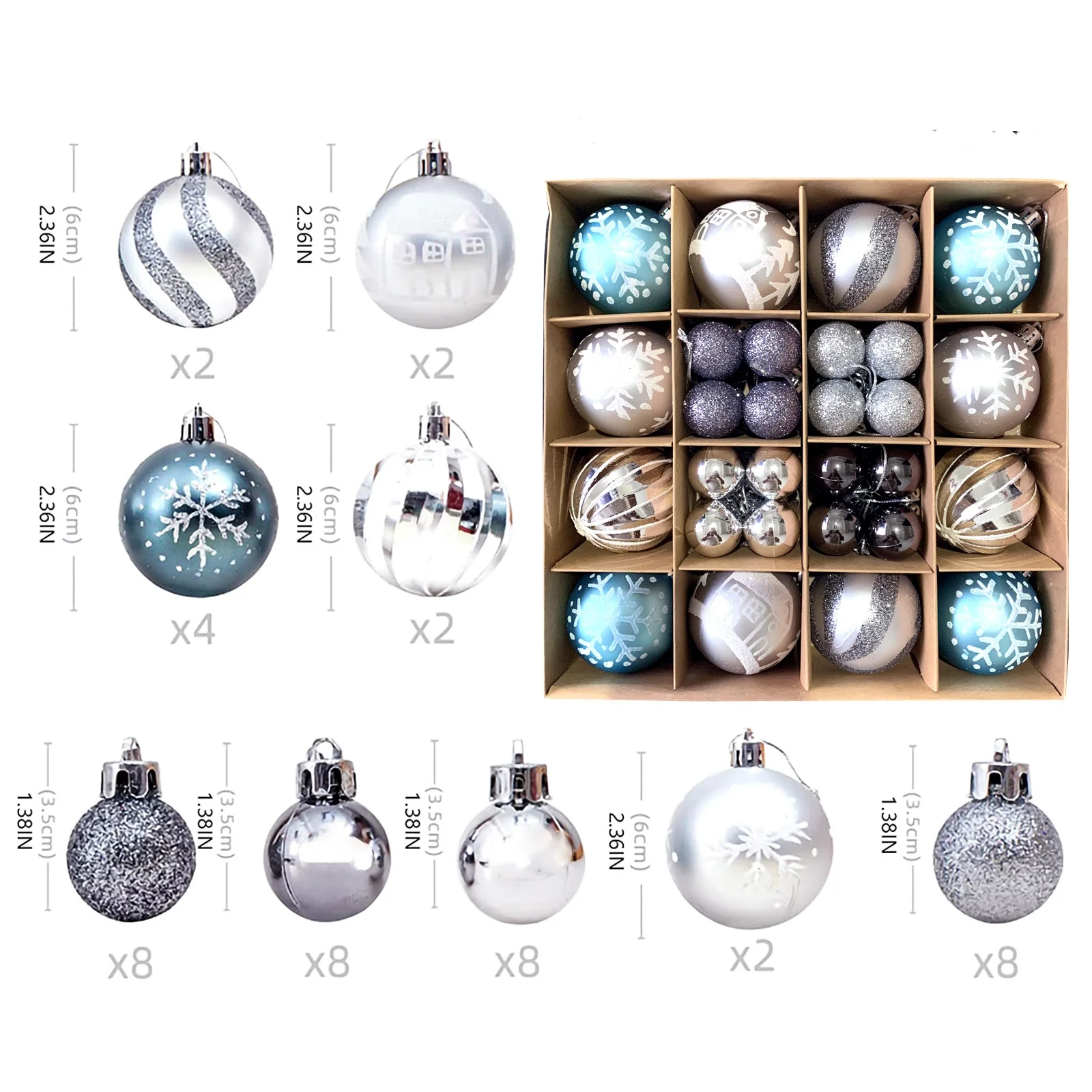 thumbnail image 1 of Bolas de Navidad de 3/6 cm, adornos para árbol de Navidad, bolas colgantes, decoración para fiestas en el hogar, decoración de Navidad de Año Nuevo 2024, 1 of 5
