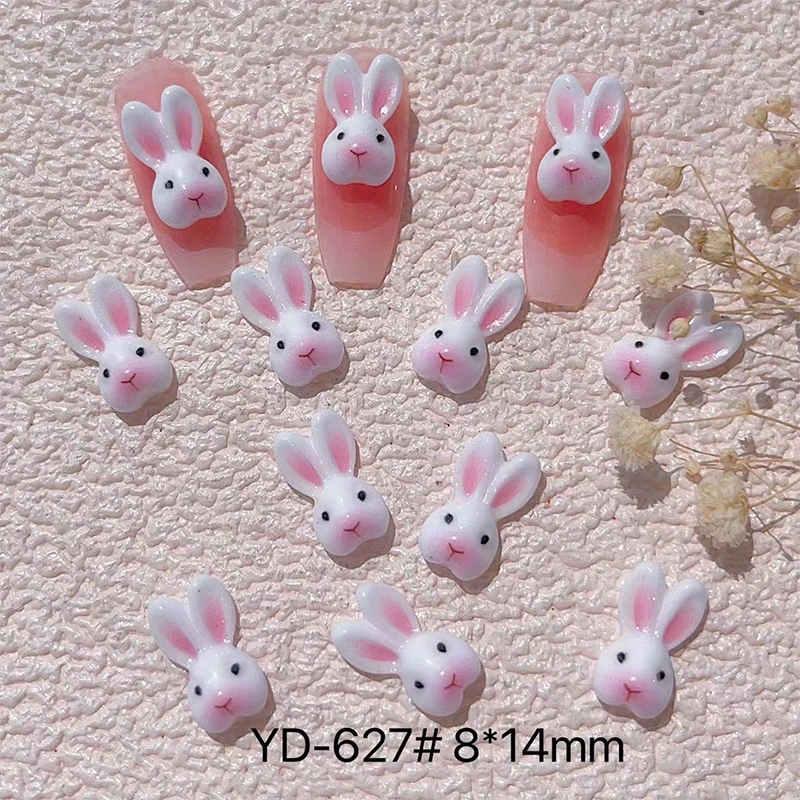 토끼 손톱 액세서리, 화이트 오렌지, 귀여운 미니 버니 네일 참, 3D 카와이 송진 장식품, 매니큐어 DIY 장식, 20 개