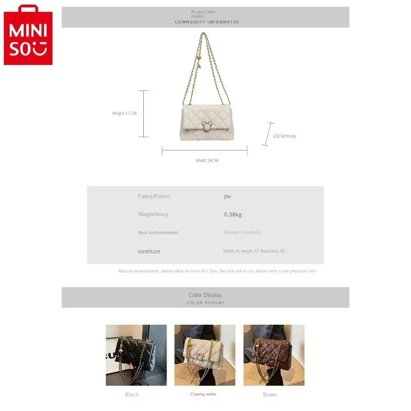 MINISO Disney Luxury Brand Mickey Printed Shoulder Bag for Women's Fashion High Quality and Versatile Storage Crossbody Bag