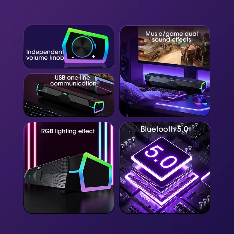 4D 컴퓨터 스피커 바 HiFi 스테레오 사운드 서브 우퍼 (마이크 포함) 노트북 노트북 PC TV Aux 스피커 용 유선 블루투스 스피커