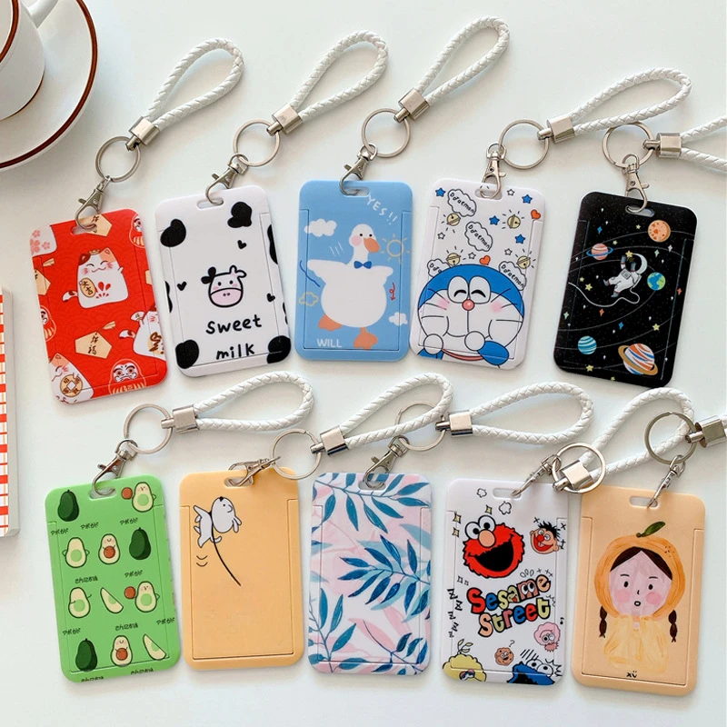 

Cartoon ID Card Holder Student Bus Card Case Badge Cards Cover Animal Printed Women Credit Card holder with Hand Rope Lanyard