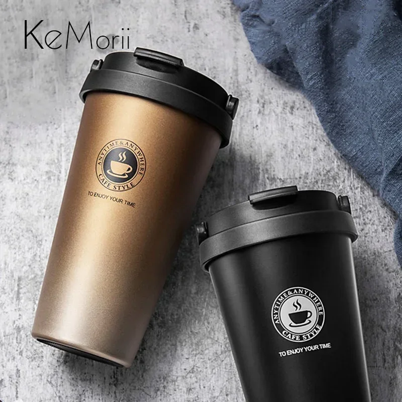 Tasse isotherme à double paroi en acier inoxydable avec couvercle et  poignée, tasse thermos sous vide, tasse à café de voyage, 500ml