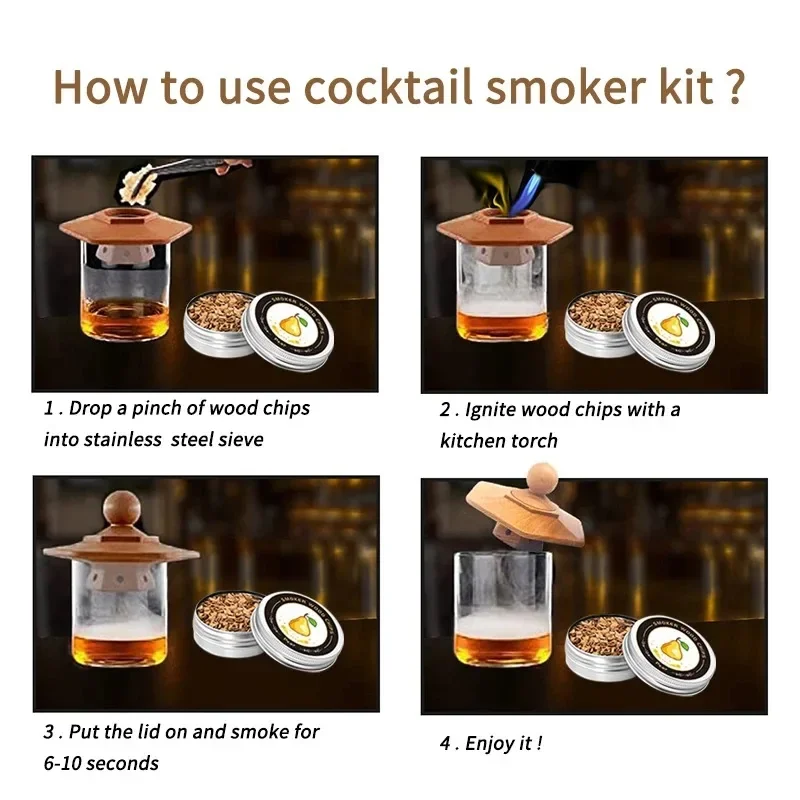 Wooden Smoker Cocktail Smoker Kit Whiskey Wooden Smoked Wood Hood for Drinks Kitchen Bar Accessories Tools cocktail smoker kit