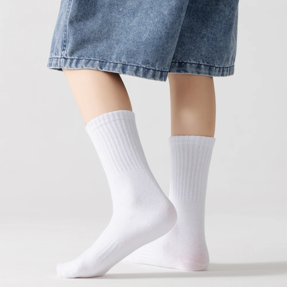 5 Pairs 100% Cotton Children Long Tube Socks Girls Boys Baby Autumn Winter Warm White Black Student Sports Socks for 1-12 Year 3