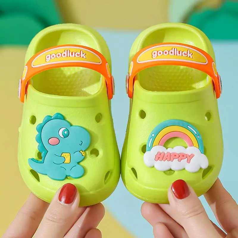 Cute Yellow Dinosaur Garden Clogs Summer Shoes Girls Pink Slides Slippers Rainbow Sandals Children's Shoes New Beach Mules Clogs
