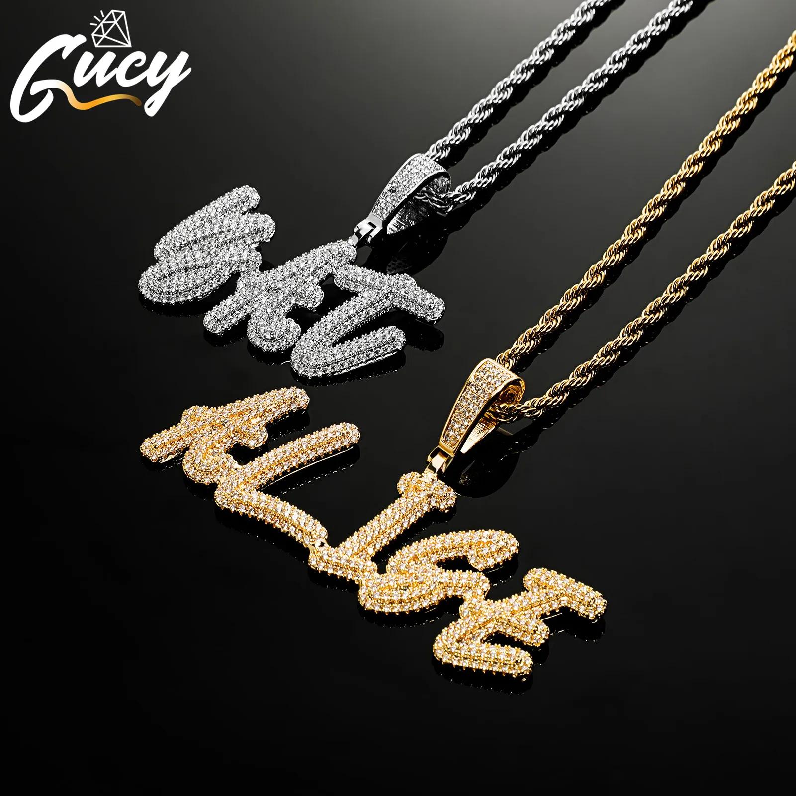 

GUCY New Iced Out 5A Cubic Zirconal Chain Custom Personalise Name Necklace Hip Hop For Men Jewelry