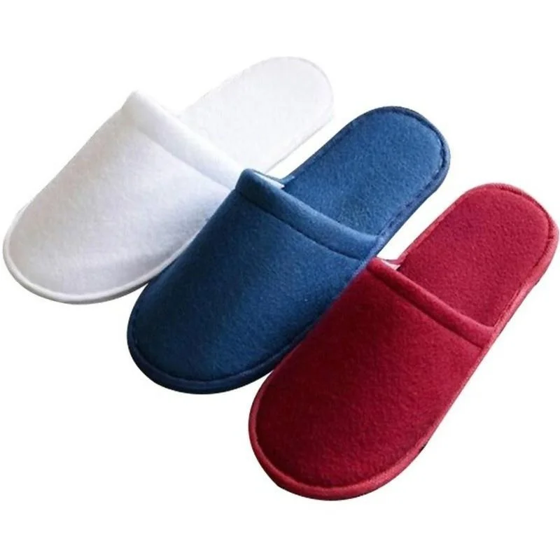 1 Pair White Red Blue Towelling Hotel Slippers Spa Guest Disposable Travel Shoes