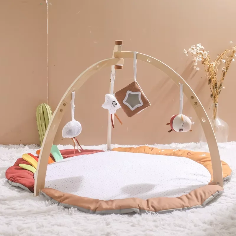 Baby Gym Activity Product Wooden Gym Frame Mat Newborn Activity Leaf Cotton Crawl Mats Star Cloud Hanging Pendant Baby Toys