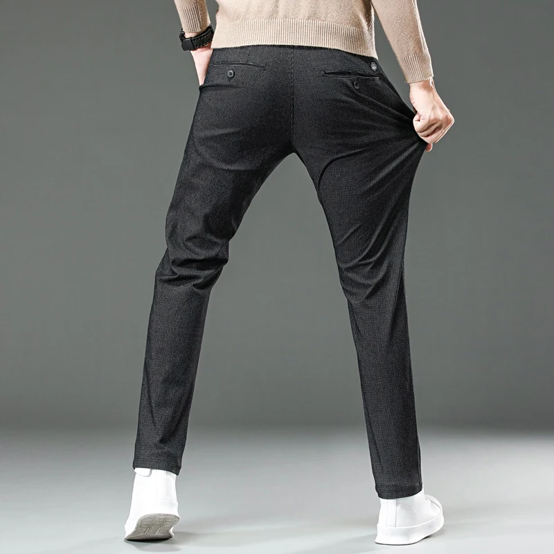 New England Dot Pattern Work Stretch Pants Men Business Fashion Slim Fit White Grey Casual Pant Male Brand Trousers 30-38 men trousers