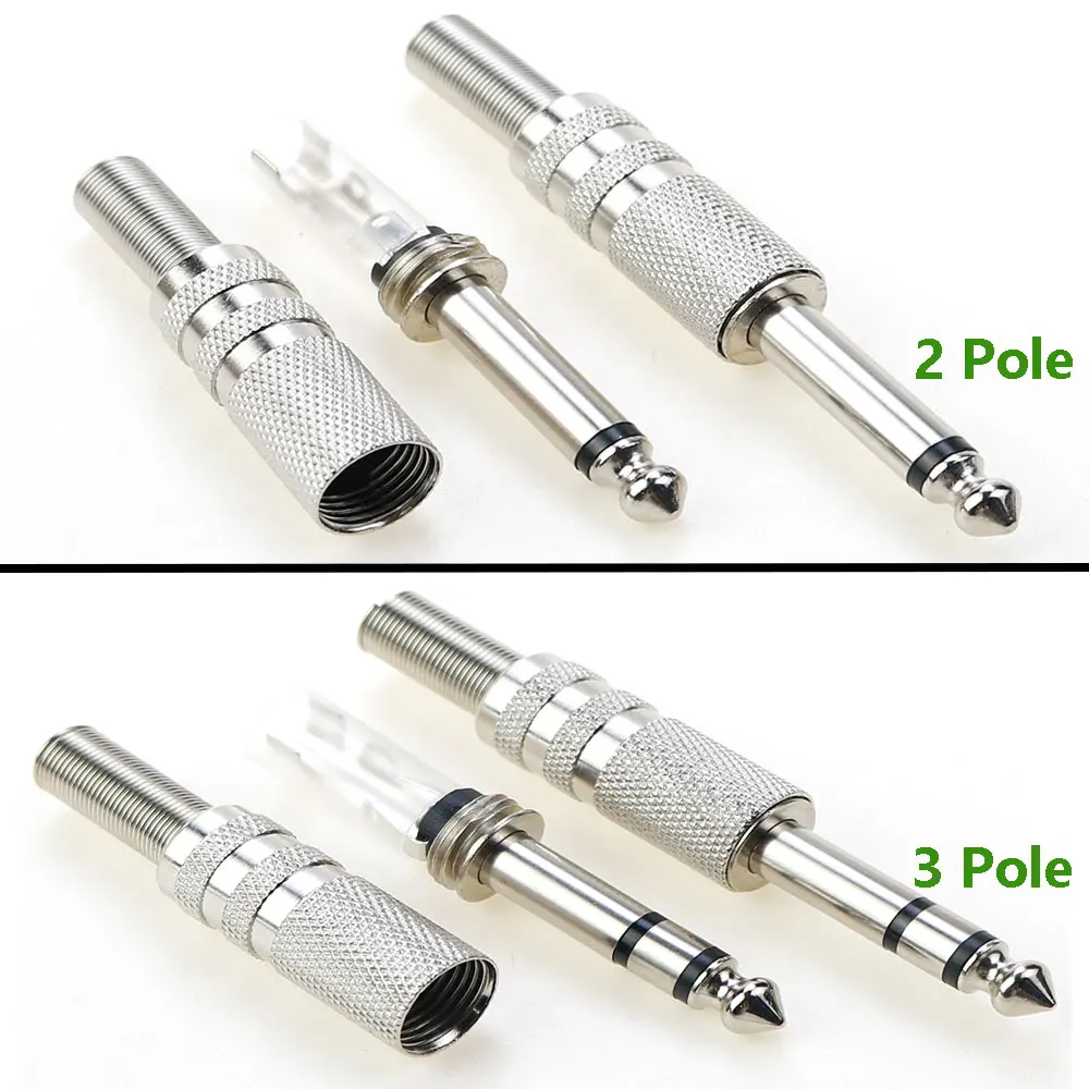 

2pcs 6.35mm / 6.5mm 2 Pole / 3 Pole Mono Amplifier Plug Connector for KTV 6.35 / 6.5 Metal Microphone jack plug-in Audio Plug